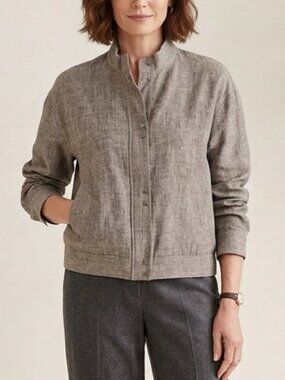 ANTHROPOLOGIE The Korner 100% Linen Striped Bomber Jacket - S